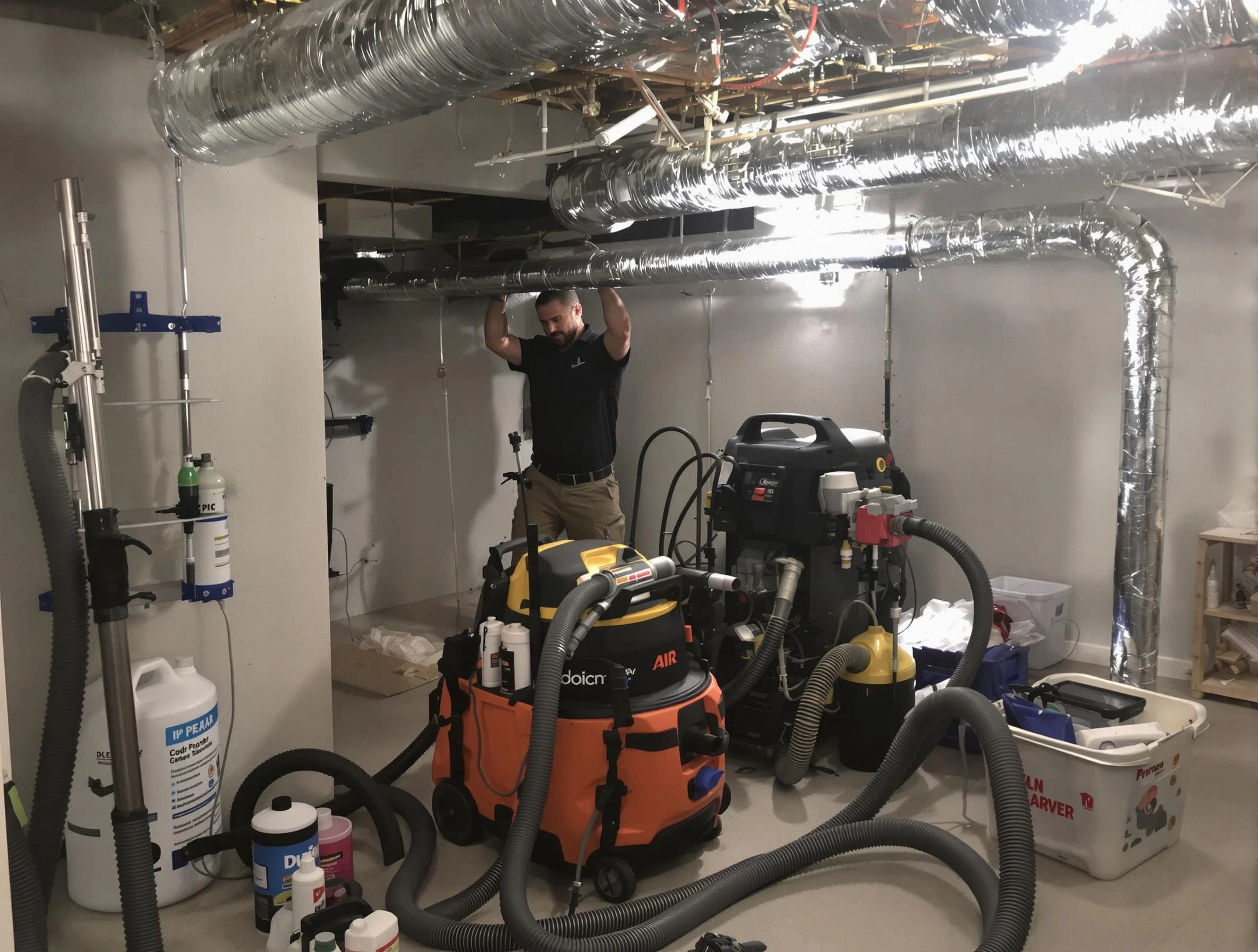 Reading Air Duct Cleaning specialist performing professional mold removal from air ducts using safety equipment in Reading