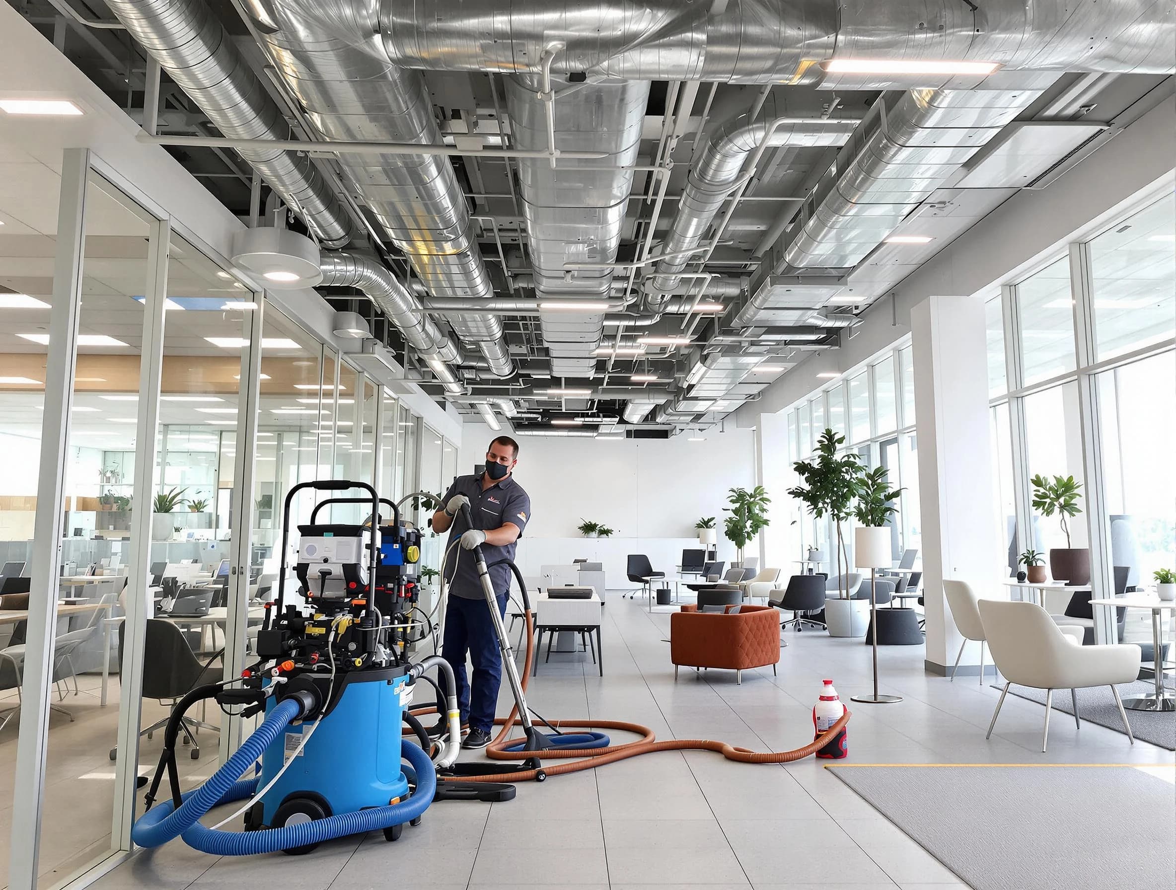 Reading Air Duct Cleaning team conducting comprehensive commercial duct cleaning at a business location in Reading