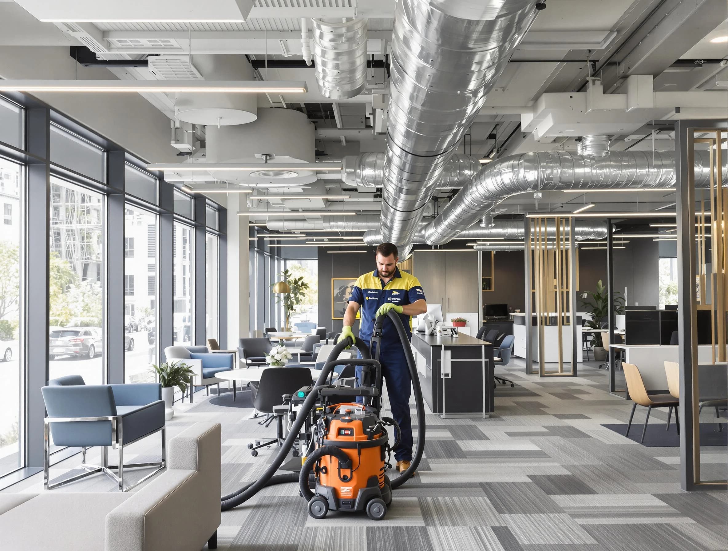 Reading Air Duct Cleaning team performing thorough commercial duct cleaning at a Reading business center