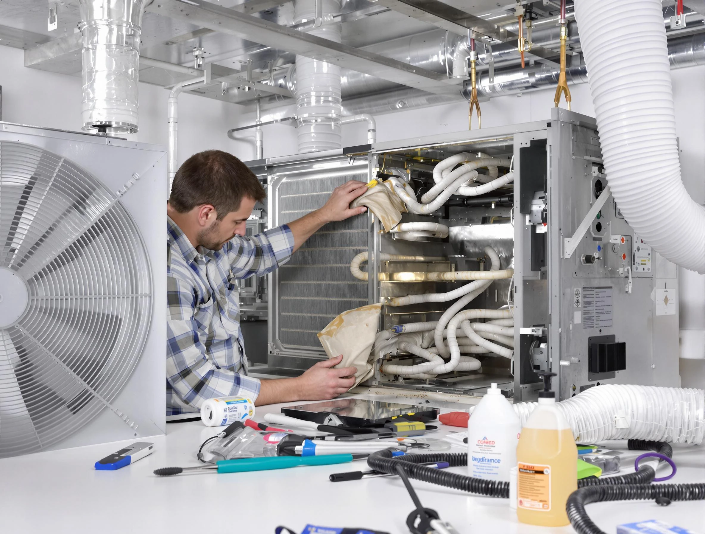 Reading Air Duct Cleaning specialist performing precision AC coil cleaning in Reading