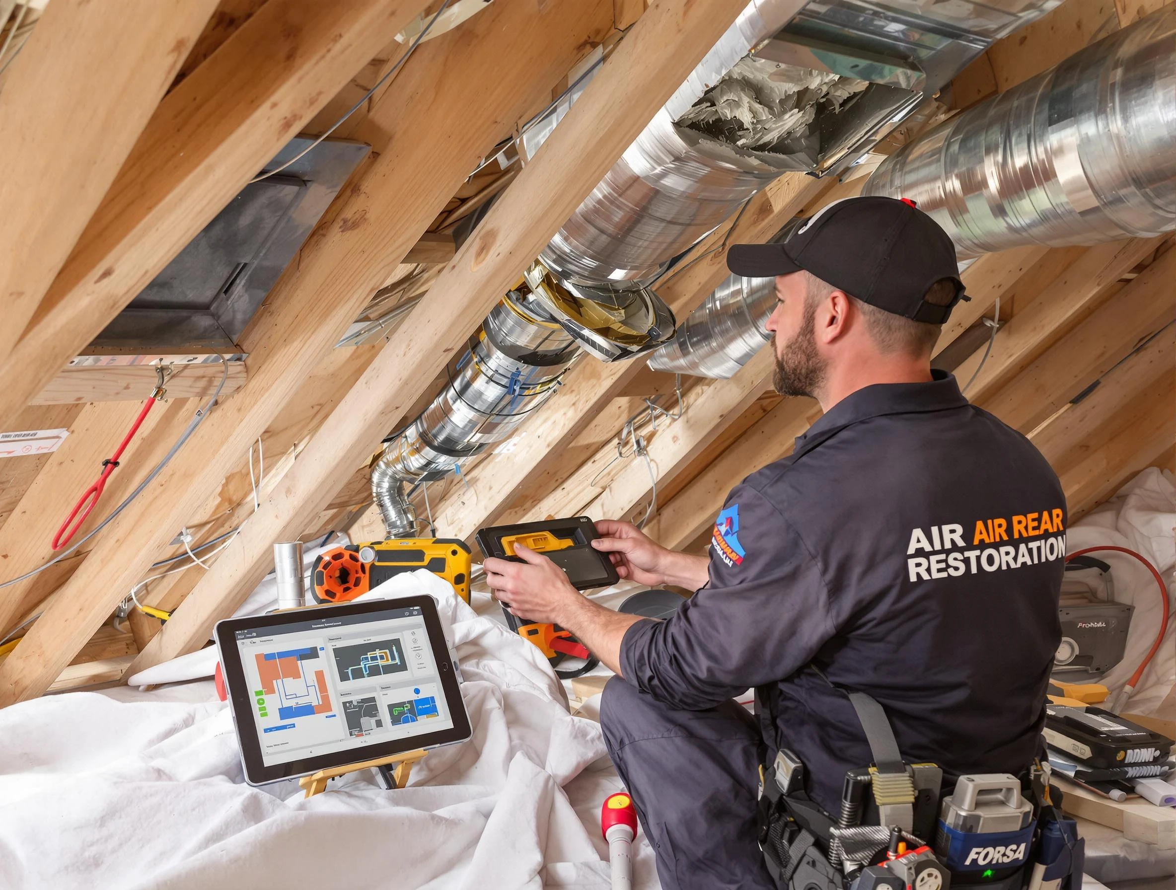 Reading Air Duct Cleaning technician performing precise duct repair work in Reading
